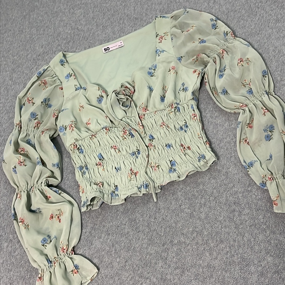 Cottagecore Renaissance saunce Fairy Cropped Top Medium Smock Floral Kawaii